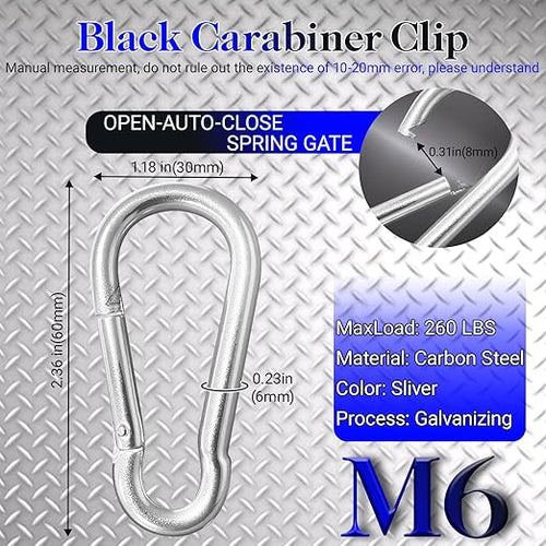 12 Pack Sliver Carabiner Clips, 2.36 Inch Heavy Duty Spring Snap Hooks - Small Locking Carabiners for Camping, Hiking, Hammocks, Swing Sets, Keychains, Fishing & Outdoor Gear