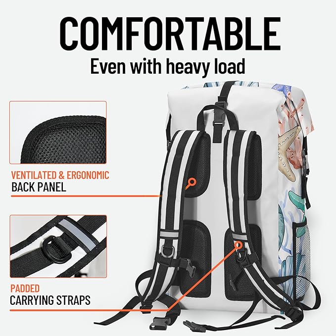 Waterproof Dry Bag Marine Dry Bags for Kayaking Hiking Sea Shell Coral Nautical Starfish Backpack Roll-Top Closure Bag - Backpack Waterproof Phone Case 5L