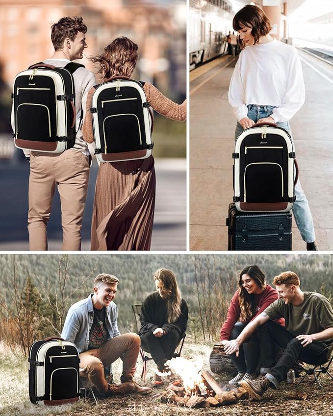 LOVEVOOK Carry On Travel Backpack For Women Men Flight Approved, 40L Personal Item Backpack for Airplanes, Business Weekender Overnight Daypack Fits 17 Inch Laptop, with 2 Packing Cubes, Black Grey