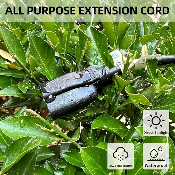 YOJOE Indoor Outdoor Extension Cord, 3 Prong 10A Weatherproof Power Cord, 16 Gauge Heavy Duty 75 ft Black Extension Cord for Garage, Garden and Home, 16/3 SJTW UL Listed