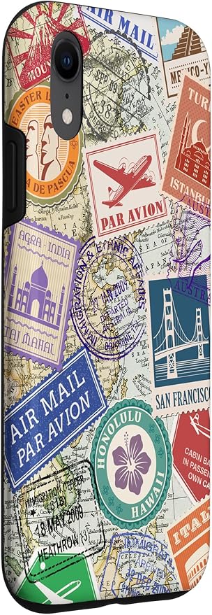 World Map Travel Passport Stamps Postage Stamp Case for iPhone XR