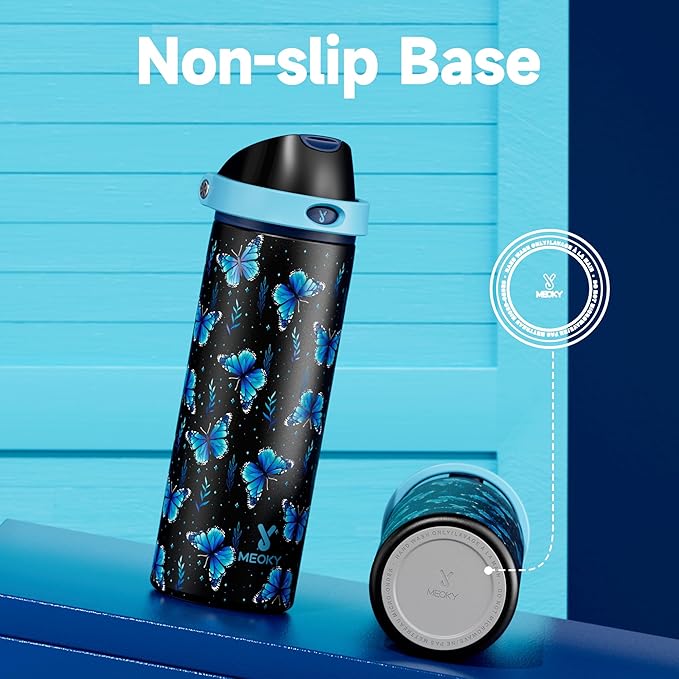 24 oz Insulated Water Bottle for Women: Meoky Glow in the Dark Water Bottle with 2-in-1 Straw and Spout Lid - Leak Proof, Cold for 24 Hours, Fits in Car Cup Holder, BPA-Free for Sports Travel, Moonlit