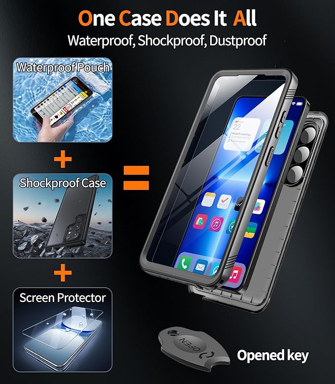 Cozycase for iPhone 16 Pro Case Waterproof - 360 Heavy Duty with Screen/Camera Protector Shockproof IP68 Underwater Dustproof Water Dust Shock Proof Full Body/Front and Back Case Black/Frosted Clear