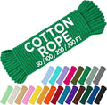 TECEUM Cotton Rope 3/16” (5 mm) – 50 FT – Strong All-Purpose Braided Rope – Natural Cotton – for Crafting, Сamping, Clothes Line, DIY, Indoor & Outdoor Use – Green
