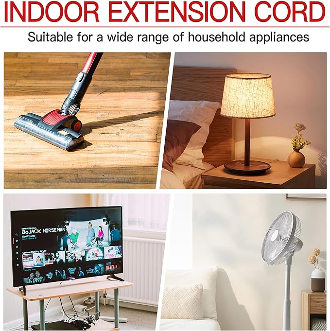 18/3 Indoor Extension Cord 6 FT, Black Extension Cord Flexible & Durable, 3 Prong Power Cable, Suitable for Home and Office, 10 Amp 1250 Watt 125VAC 18AWG, ETL Listed