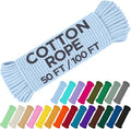 TECEUM Cotton Rope 3/16” (5 mm) – 100 FT – Strong All-Purpose Braided Rope – Natural Cotton – for Crafting, Сamping, Clothes Line, DIY, Indoor & Outdoor Use – Baby Blue
