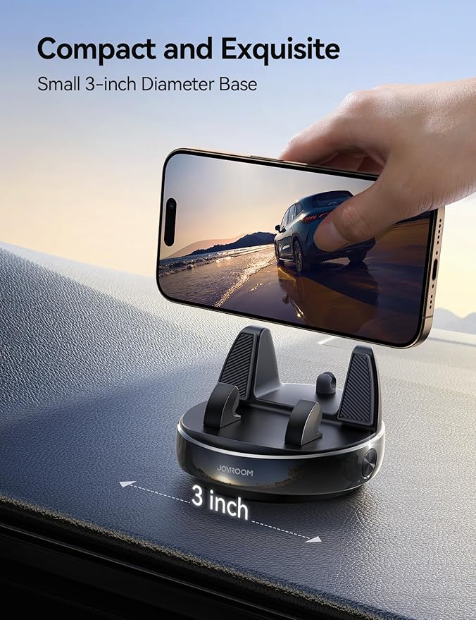 JOYROOM Car Phone Holder Mount, 360° Adjustable & Avoid Sun Glare Phone Holder for Car, Slip Free Spring Snap Design Dashboard Phone Stand, Compatible with Smartphones, GPS Devices
