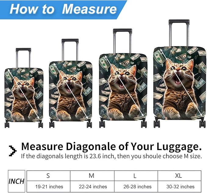 Luggage Cover Protector for 26-28 Inch Suitcases, TSA Approved Elastic Travel Suitcase Covers, Anti-Scratch Washable Luggage Sleeve for Carry On & Checked Bags, Excited Cat