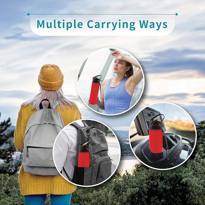 Collapsible Water Bottles 20oz, Odorless BPA-Free Silicone, Leak-Proof Foldable Reusable Bottle - Perfect for Cruise Travel Sports Gym Hiking Camping Cycling - Red