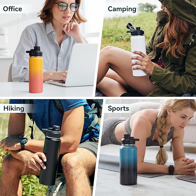 Fijinhom 18 oz Insulated Water Bottle with Handle, 304 Stainless Steel Water Bottles with Wide Mouth, Double Wall Vacuum Sports Water Bottle, BPA Free, Keep Cold and Hot, Yellow&Orange