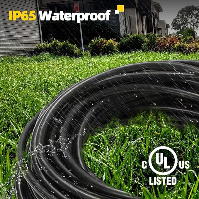 UL Listed Outdoor Extension Cord 3 Prong 25 FT SJTW 16/3 Gauge 13A 125V 1625W, Black Outdoor Extension Cord Waterproof, Flame & Cold Retardant,Water & Weather Resistant