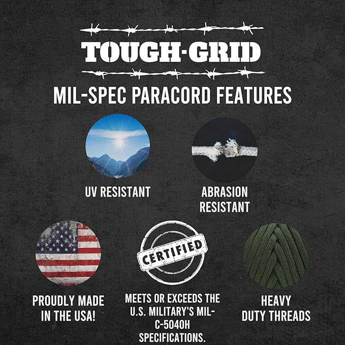 TOUGH-GRID 550 Paracord, Type III Mil-Spec Nylon Rope - 50 Ft Digi-Camo Tactical Survival Cord
