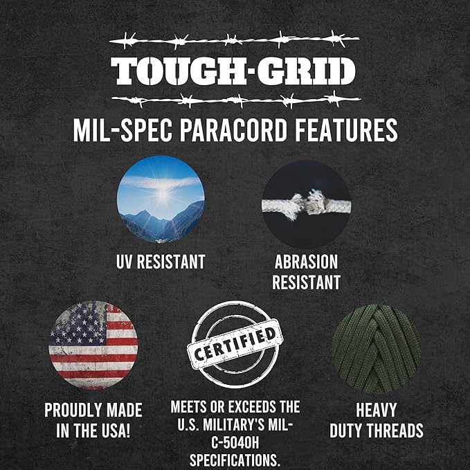 TOUGH-GRID 550 Paracord, Type III Mil-Spec Nylon Rope - 50 Ft Neon Orange Tactical Survival Cord