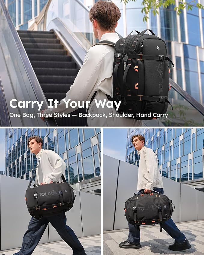 Tolaccea Travel Backpack for Men Women, 40L-50L Carry On Backpack with Wet Dry Compartment, TSA Approved Laptop Daypack Fits 15.6", Convertible Expandable Large Rucksack Duffel Bag for Work Travel
