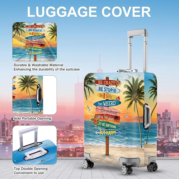 ANNA QUEEN Beach Quote Luggage Cover, Inspirational Summer Travel Suitcase Protector for 28-30 Inch Bags
