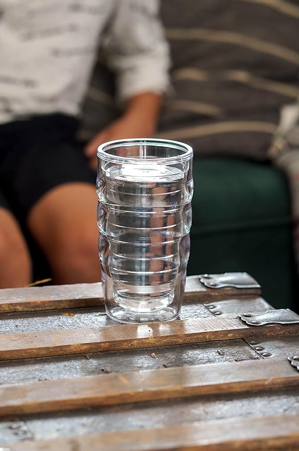 Tervis Clear & Colorful Lidded Made in USA Double Walled Insulated Tumbler Travel Cup Keeps Drinks Cold & Hot, 10oz Wavy, Turquoise Lid