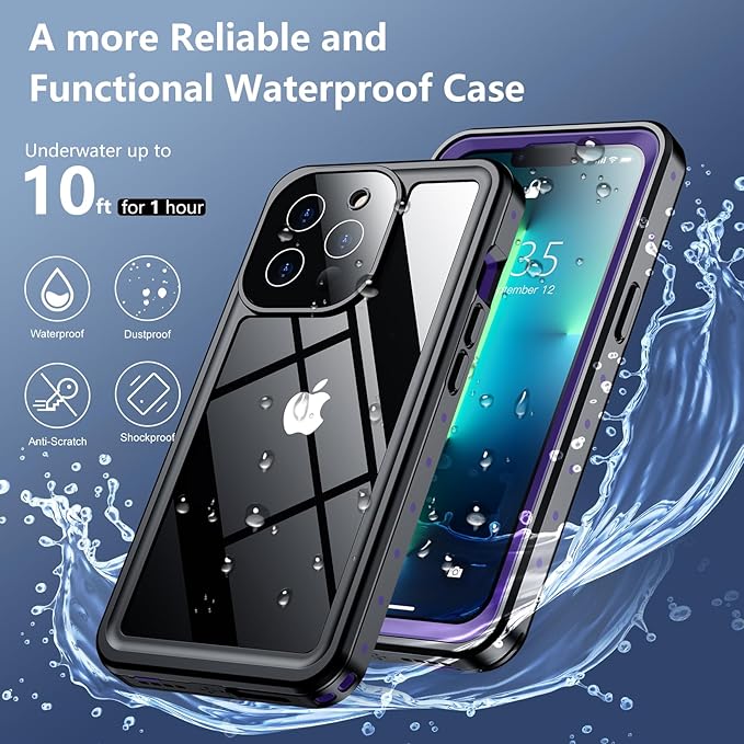 SPIDERCASE for iPhone 13 Pro Case Waterproof, Built-in Lens & Screen Protector, Full Heavy Duty Protection, 12FT Military Shockproof, Dustproof, Anti-Scratched Phone Case,Purple