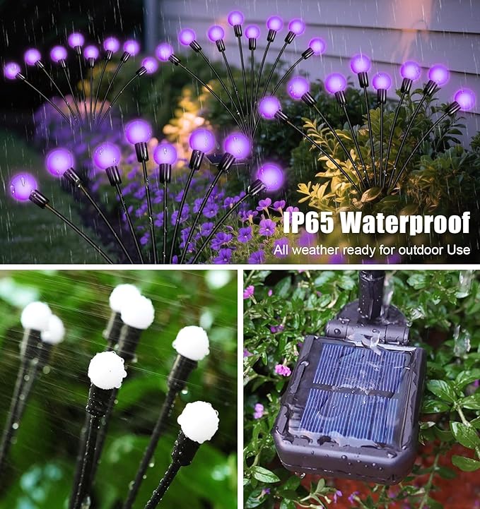 ZFNN Solar Garden Lights Outdoor, 4 Pack Firefly Swaying Lights Purple, Waterproof 4 Pack 24 Heads Garden Decor for Yard Patio Pathway Lawn, Gardening Gifts for Women Christmas Decoration