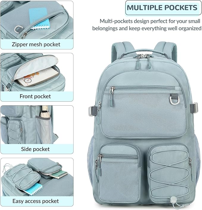 Lohol Multi-Pocket Backpack for School College Travel, Heavy Duty Big Bookbag with 15.6 inch Laptop Compartment (Blue Pink Tie-Dye