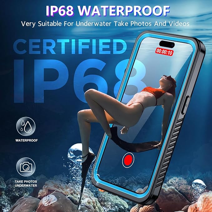 2025 New Designed for iPhone 15 Case Waterproof, [Military Grade Shockproof][Glass Camera Protector & Built-in Screen Protector][IP68 Underwater][Dustproof][Dropproof] Full Phone Case 6.1"