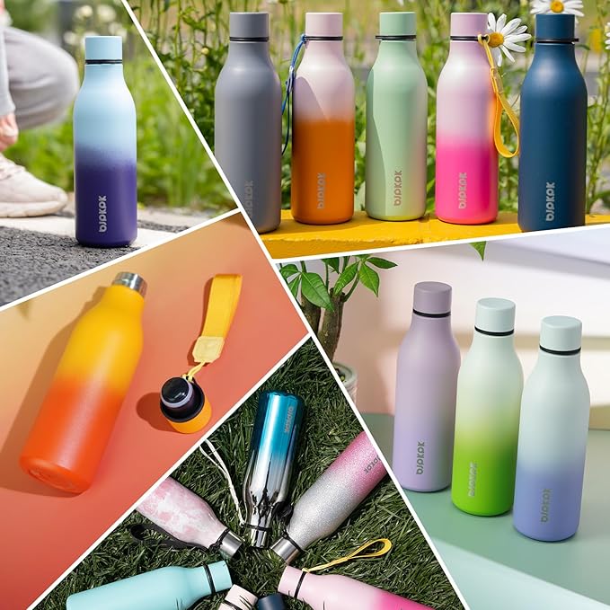 BJPKPK Insulated Water Bottles, 25 oz Stainless Steel Metal Water Bottle with Strap, BPA Free Leak Proof Jugs, Mugs, Flasks, Reusable Thermal Flasks for Sports & Travel, Cherry