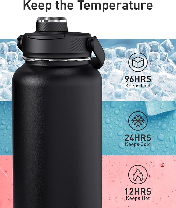 TOURIT 24 oz Insulated Water Bottle, Stainless Steel Sports Water Bottles With Top Handle, Double-Wall Travel Thermal Water Flask, BPA Free Leakproof Water Bottle for Sports, Glacial White