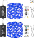 HXWEIYE Rechargeable Fairy Lights with Remote, 2 Pack 33ft 100LED Twinkle Lights with DIY Timer & Light Sensor, Waterproof Outdoor String Lights for Bedroom Patio Christmas Tree Decor, Blue