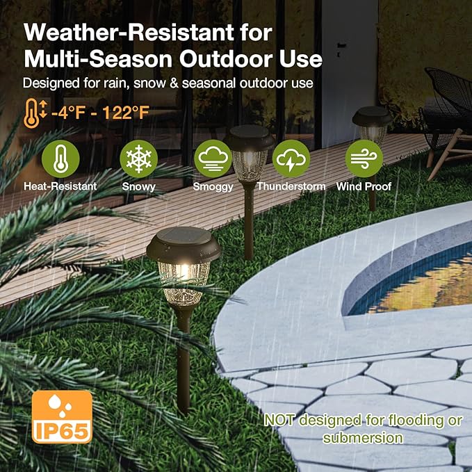 XMCOSY+ Solar Lights Outdoor 10/25 LM LED with 2 Lighting Modes, Solar Garden Lights Glass and Metal, IP65 Waterproof Solar Powered for Yard Pathway Walkway Driveway Patio (6 Pack, Warm White)