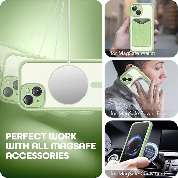 TIESZEN Magnetic for iPhone 15 Plus Case, Compatible with MagSafe, Built-in Privacy Screen Protector and Camera Protection, Anti Spy Full Body Dustproof Shockproof Hard Phone Case 6.7", Mint Green