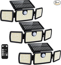 Solar Lights Outdoor, 3 Head Solar Motion Lights Outdoor with 2500LM High Brightness, Built-in Bigger Tempered Glass Solar Panel, Sensitive PIR Motion Inductor(3-Pack)