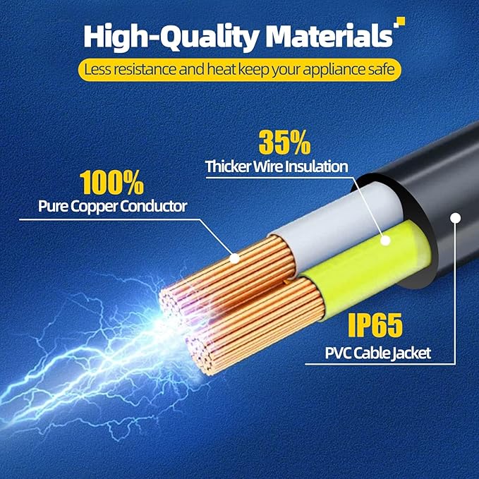 UL Listed Outdoor Extension Cord 2 Prong 15 FT SJTW 16/2 Gauge 13A 125V 1625W, Black Outdoor Extension Cord Waterproof, Flame & Cold Retardant,Water & Weather Resistant