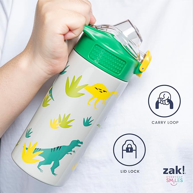 Zak Designs KPop Demon Hunters Sage Kids Water Bottle For School or Travel, 19oz Stainless Steel Water Bottle With Straw, Handle, and Leak-Proof, Pop-Up Spout Cover (Rumi, Mira, Zoey)