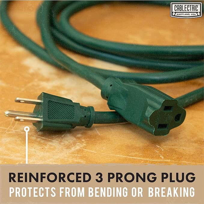Long Outdoor Extension Cord 200 ft - 16/3 SJTW Green Extension Cord 3 Prong Grounded Plug, Weatherproof Heavy Duty Exterior Power Cable Great for Outside, Landscaping & Lawn - UL Certified