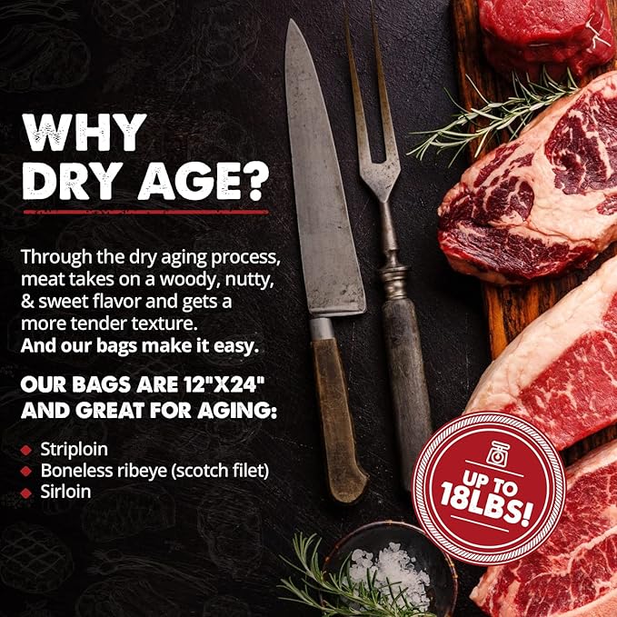 UMAi Dry Aging Bag for Steaks, Pack of 3, Dry Age Bags for Meat, Ribeye & Striploin Steak up to 12-18 lbs, Home Steak Ager Refrigerator Bags, No Vacuum Sealer Needed, Tender Aged Beef in 28-45 Days
