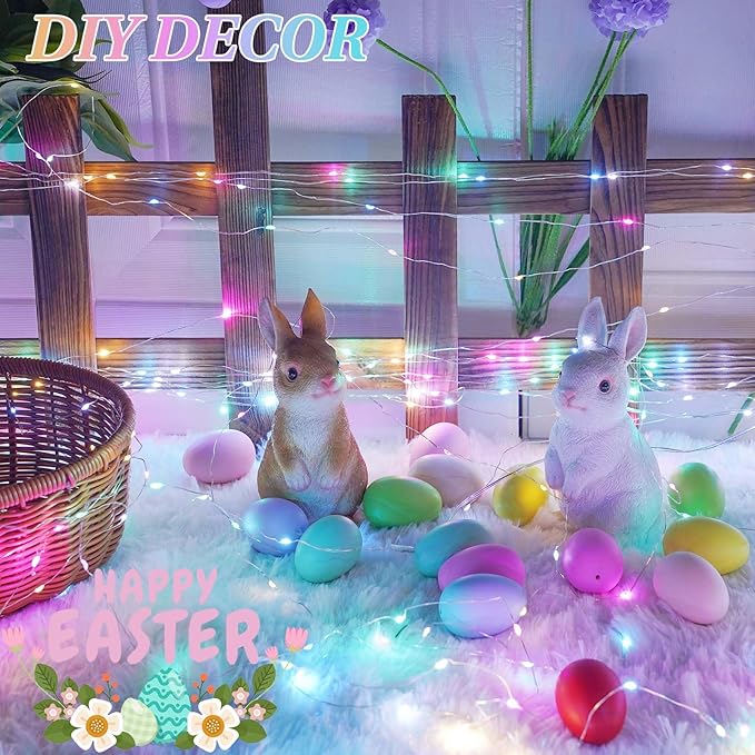 66Ft 200 LED Easter Pastel Fairy Lights Plug in, Pastel String Lights 8 Modes with Timer for Outdoor & Indoor, Waterproof Twinkle Light for Bedroom Girl's Room Garden Patio Party Easter Decorations