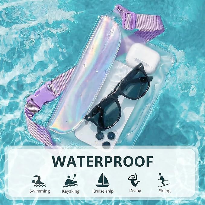 2-Pack IP68 Waterproof Phone Pouch & Fanny Pack:Waterproof Phone Case Fits Phones Up to 7" + Triple Seal Fanny Pack Holds All Phone Models（fits for iPhone)/passport/key, Vacation Essentials