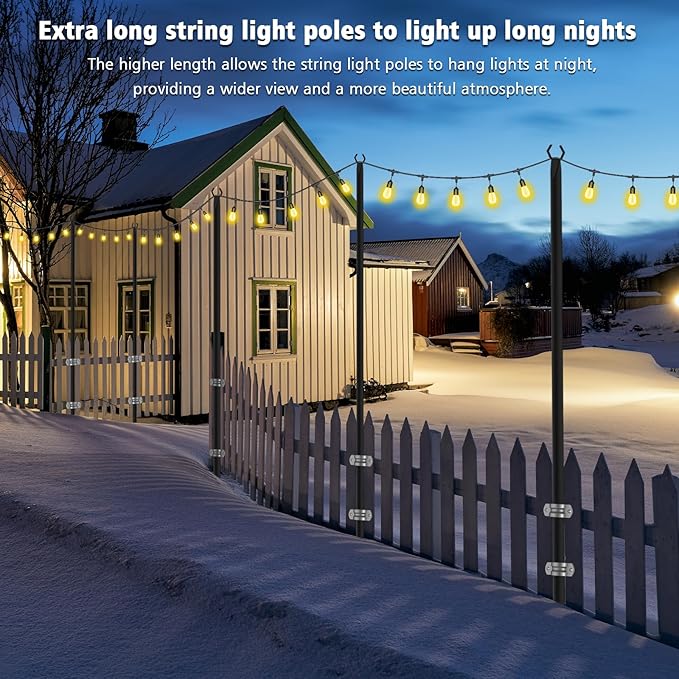 NUERPO 7 Pack String Light Poles,Metal Poles for Hanging Outdoor Light Strings,7 Pack 10 FT Light Poles Stand for Outside Garden,Patio,Wedding,Backyard,Deck,Party