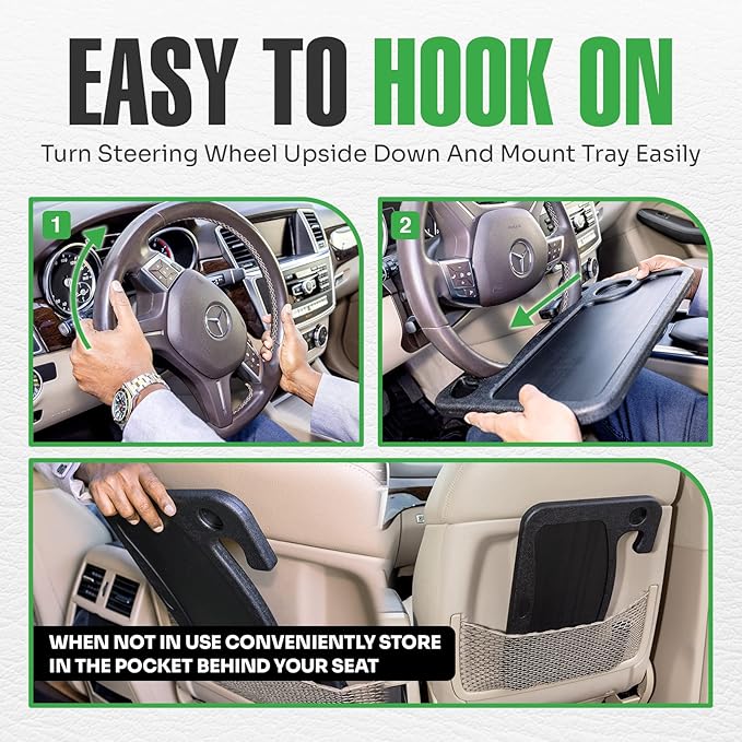 lebogner Steering Wheel Tray, Car Food Trays For Eating, Laptop, Tablet, Or Notebook, Hook On Auto Steering Wheel Desk Table, For Most Vehicles Steering Wheels, Travel Car Accessories, Light Blue