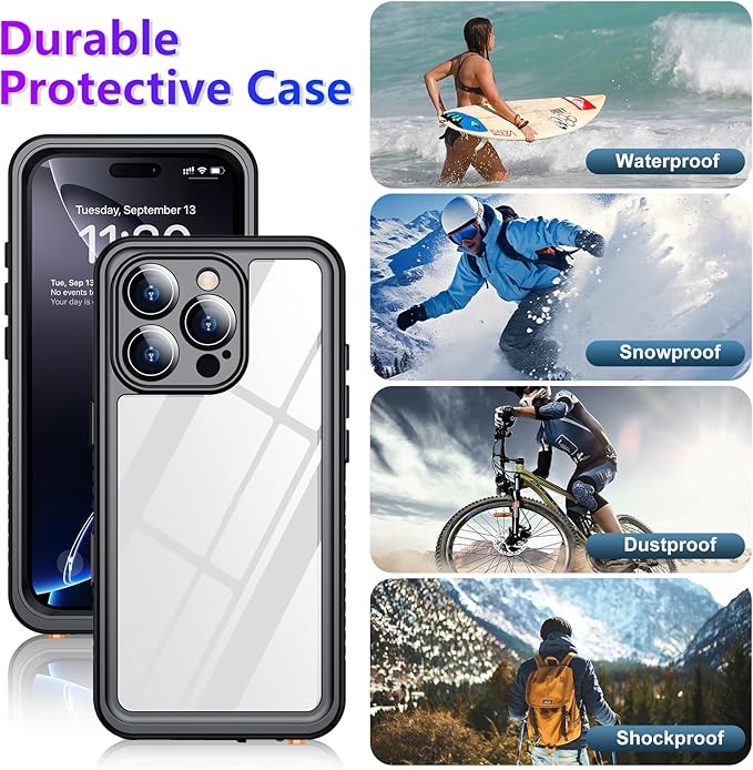 Temdan Waterproof Compatible with Phone Pro Case 6.3 inch 2024-Black/Clear
