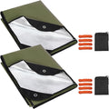 RedSwing 2 Pack Heavy Duty Waterproof Emergency Thermal Tarp, Insulated Survival Blanket for Outdoor Camping, Hiking, and Emergency Shelter, Green