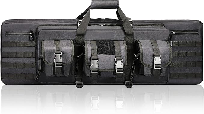 DULCE DOM 36 42 48 Inch Double Rifle Case, Tactical Soft Padded Backpack for Hunting & Shooting Range, Heavy-Duty Storage Gun Bag for 2 Rifles & Pistols with Lockable Zippers & MOLLE System