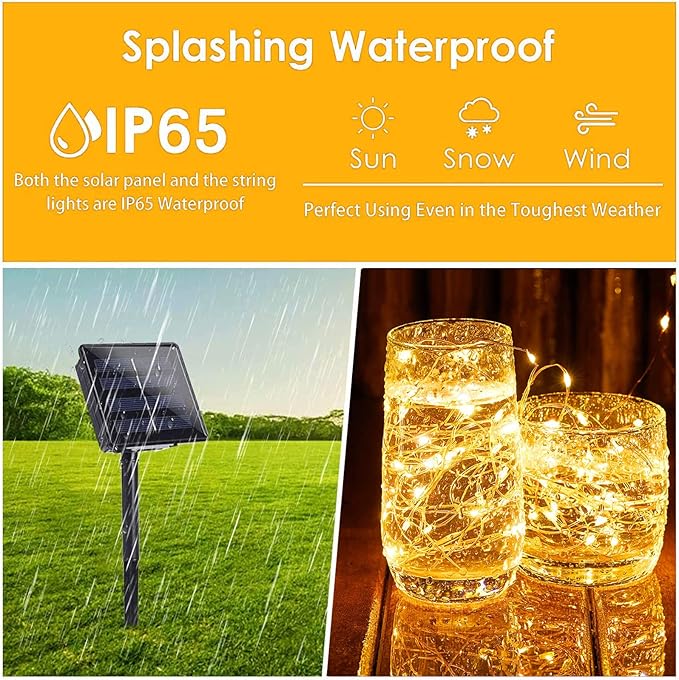 Solar String Lights Outdoor – 2-Pack 80FT 200LED, 8 Modes (Warm/Cool White)