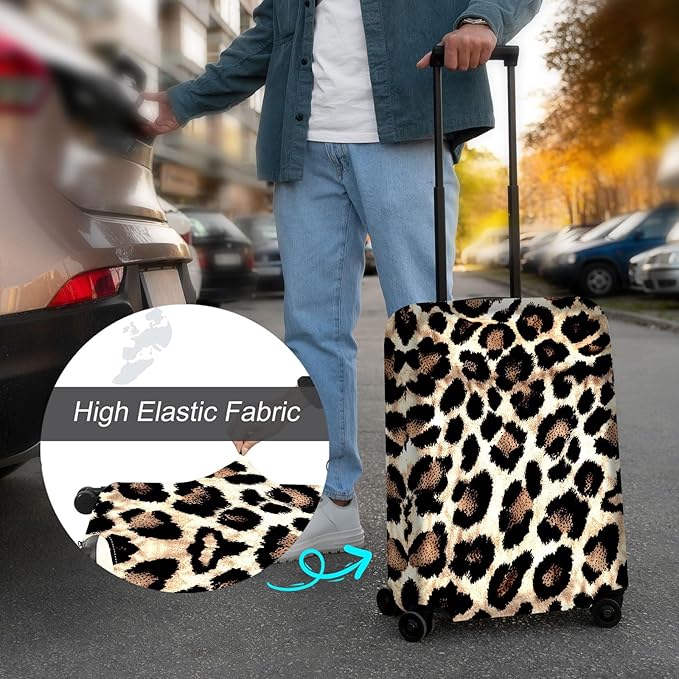 Luggage Cover Protector for 22-24 Inch Suitcases, TSA Approved Elastic Travel Suitcase Covers, Anti-Scratch Washable Luggage Sleeve for Carry On & Checked Bags, Leopard Print 02
