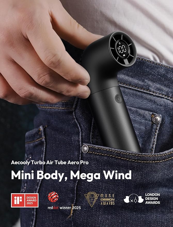 Aecooly Portable Handheld Fan, Powerful Turbo Mini Fan, 19000 RPM High Speed Aero Pro, 15H Max Cooling Time, 6 Speeds Aluminum Case, Pocket Rechargeable Personal Small Travel GIfts for Women-Black