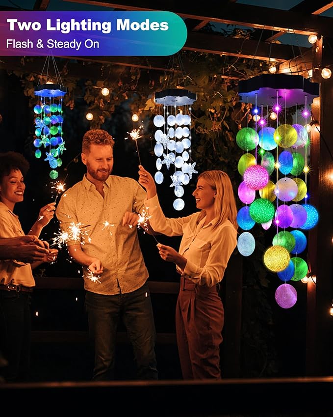 Toodour Solar Wind Chimes for Outside, Hanging Pastel Lights with 2 Modes, Shells Light Gifts for Mom Grandma Wife, LED Outside Decorative Mobile Lights for Garden Yard Patio Decorations(Pastel)