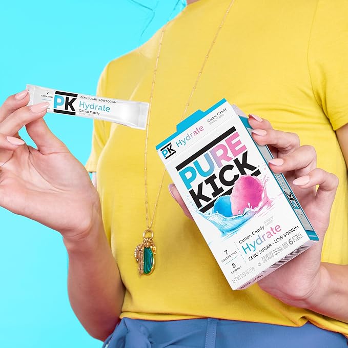 Pure Kick Hydration Singles To Go Drink Mix, Cotton Candy, Includes 12 Boxes with 6 Packets in each Box, 72 Total Packets