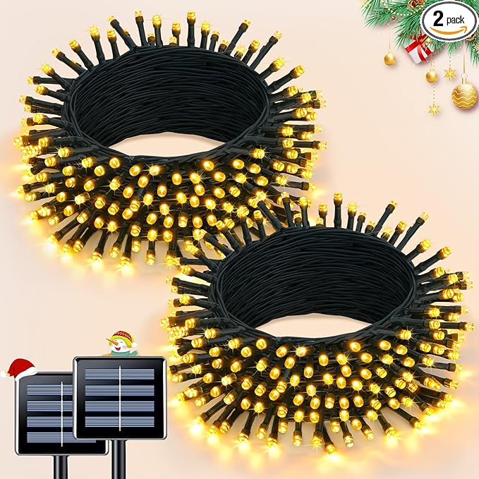 JMEXSUSS 2 Pack Solar String Lights Outdoor Waterproof, Total 66 FT 200 LED Solar Christmas Lights Outdoor, Twinkle Light for Christmas Tree Outside Garden Yard Xmas Decor, Warm White