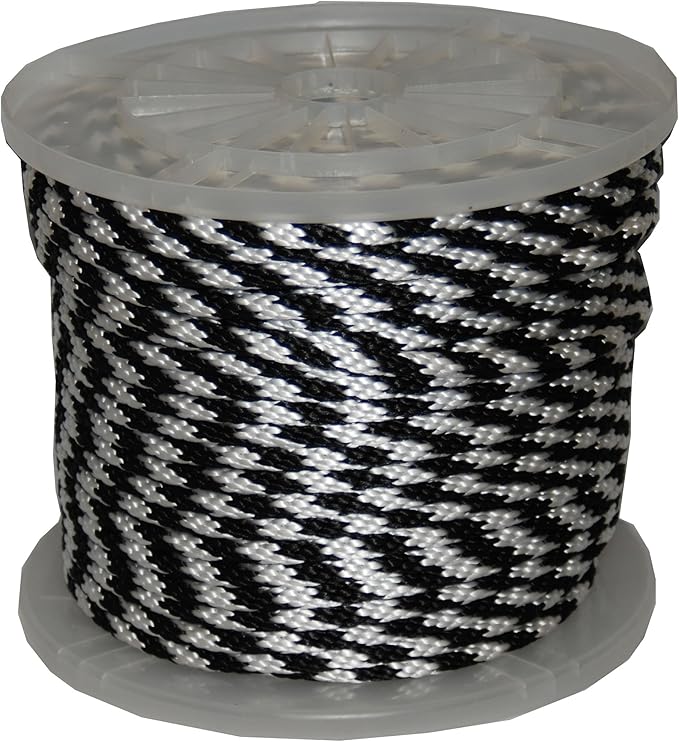 T.W Evans Cordage Co. 98323 3/8-Inch by 300-Feet Solid Braid Propylene Multifilament Derby Rope, Black and White