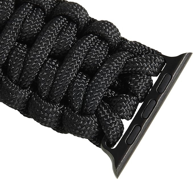Savior Survival Gear Paracord Watch Band Compatible with Apple Watch 38mm, 40mm Apple Watch, and 41mm Apple Watch - Paracord Watch Band with Stainless Steel Adjustable Shackle (Black, Large)