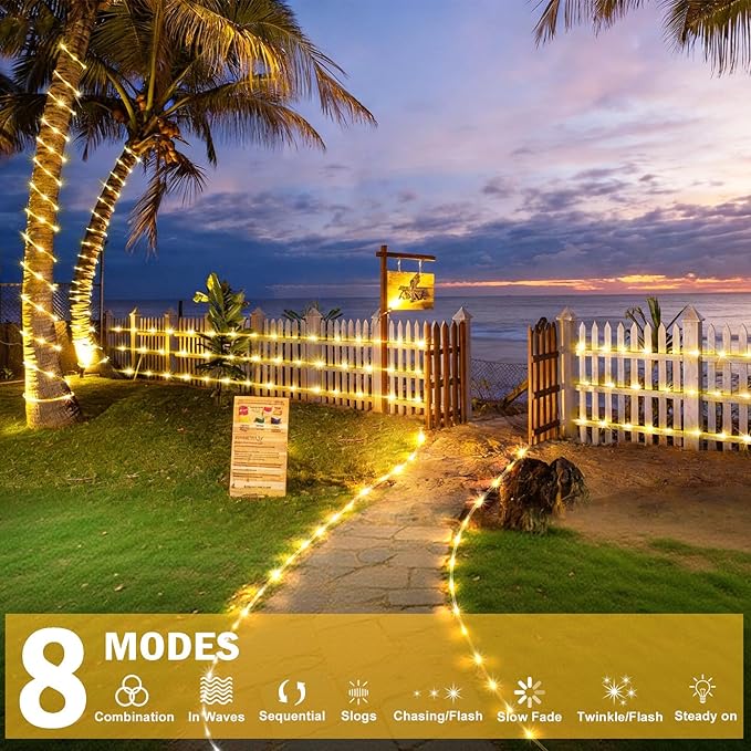 KNONEW 328FT 1000LED Rope Lights for Outside,Outdoor String Lights Waterproof 8 Modes Clear Tube Light for Indoor,Bedroom,Wedding,Garden,Patio,Christmas,Tree,Rv,Holiday Decoration(Warm White)